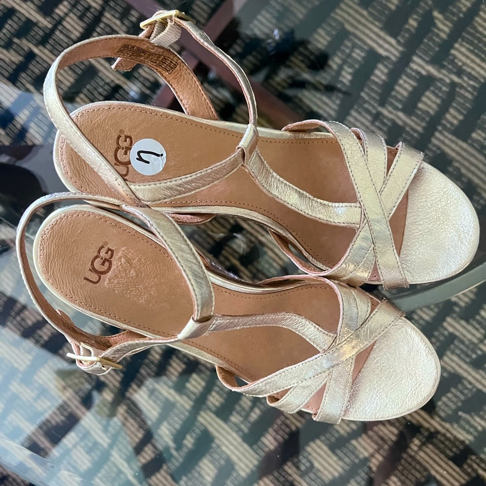 Ugg gold open toe wedges